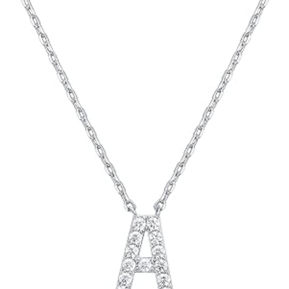 14K White Gold Initial Necklace Letter Dainty Diamond Gift Present A - O